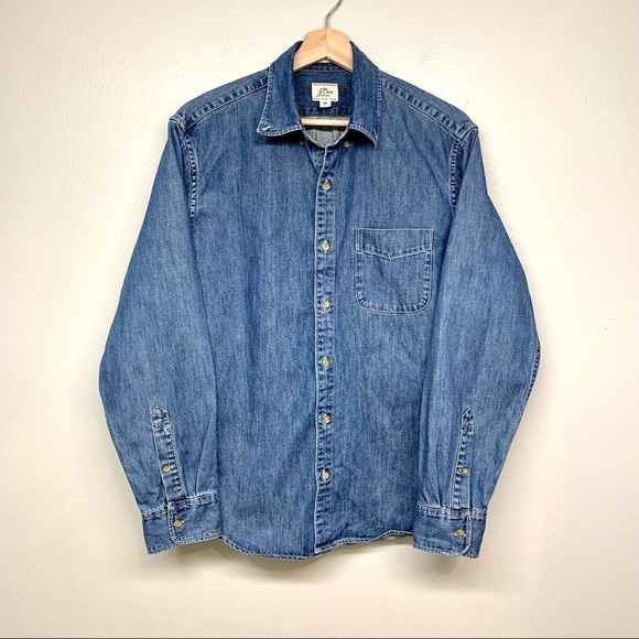 J Crew Mens Denim Long Sleeve Button Down Shirt Size M